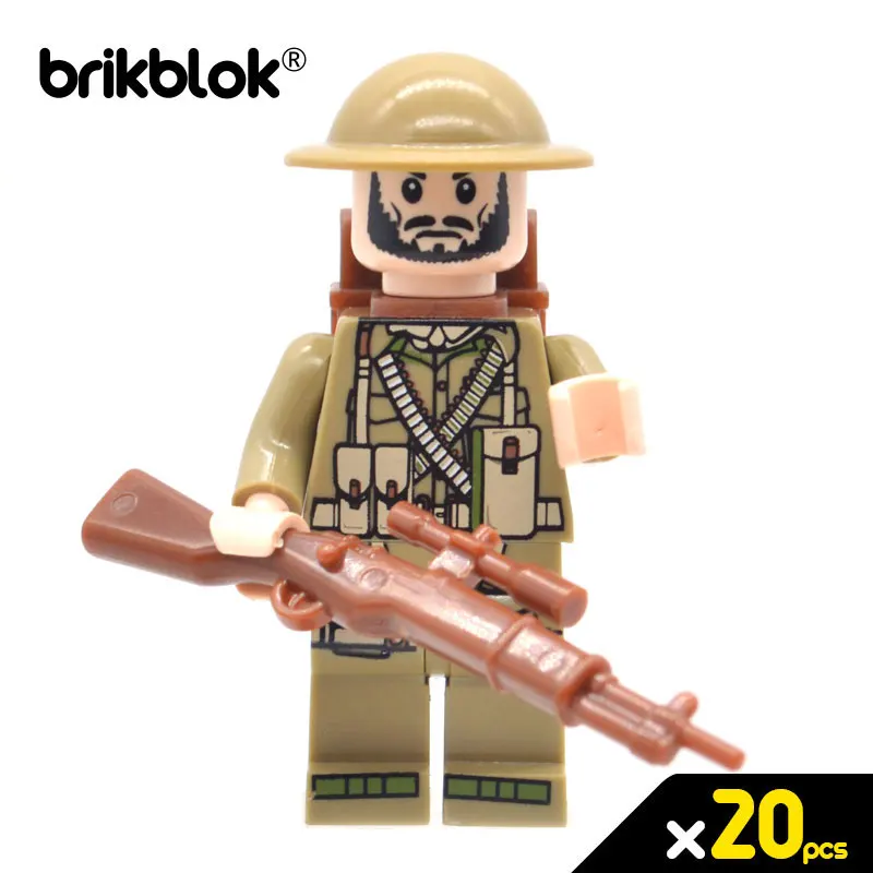 20p sniper rifle Лот 20/50/100 WW2 UK войска, армейская куртка фигурки военных w/Пистолеты рюкзаки конструкторных блоков, Детские кубики, игрушки - Цвет: 20p sniper rifle