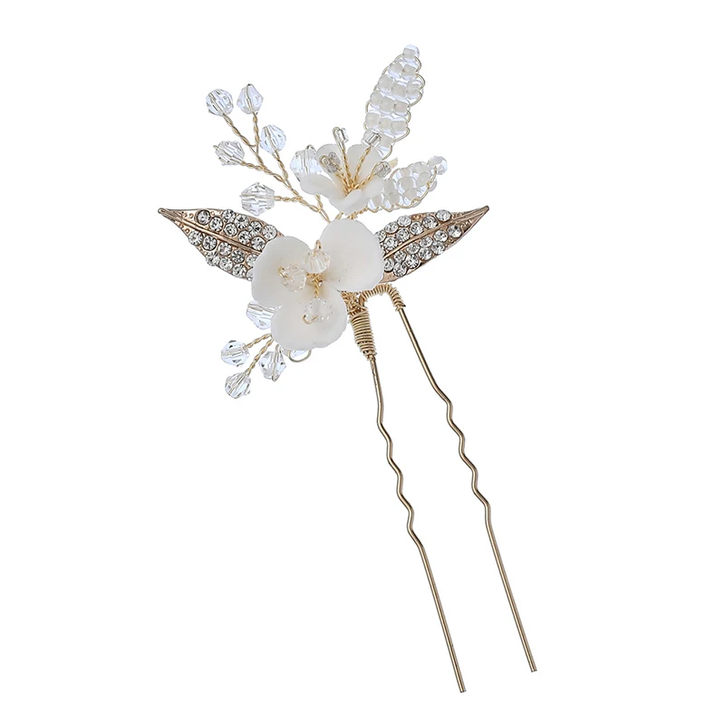 AC172 Hair Pin Gibson Свадебные Элегантные аксессуары для волос белый керамический цветок гребень для волос шпильки Серьги Свадебная вечеринка головной убор ювелирные изделия - Окраска металла: AC172 Hair Pin