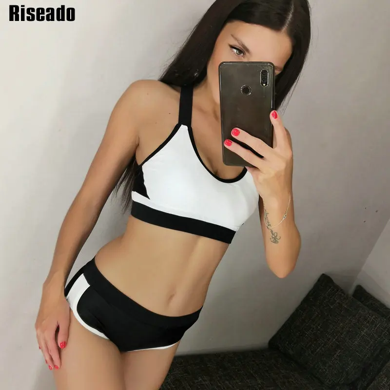 White And Black Riseado, спортивные бикини, купальник, Одноцветный, купальник для женщин, из кусков, купальники, перекрестная повязка, купальные костюмы для женщин - Цвет: White And Black