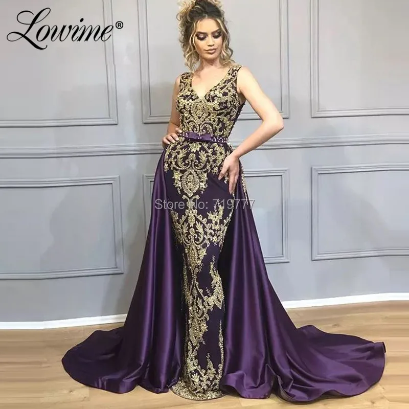 Винтажное фиолетовое длинное вечернее платье с V образным вырезом Золотое