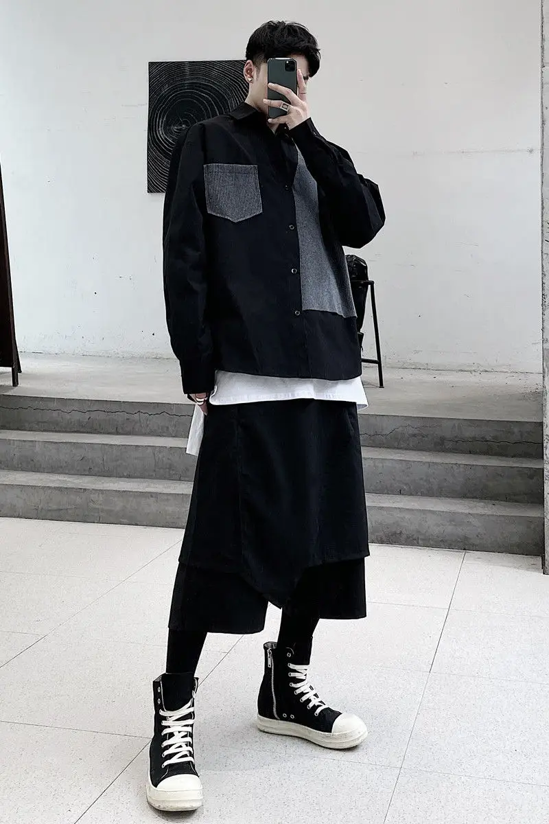 

2020 Spring And Autumn New Youth Fashion Dark Niche Design Sense Stitching Loose Long-sleeved Shirt Fashion Casual Top