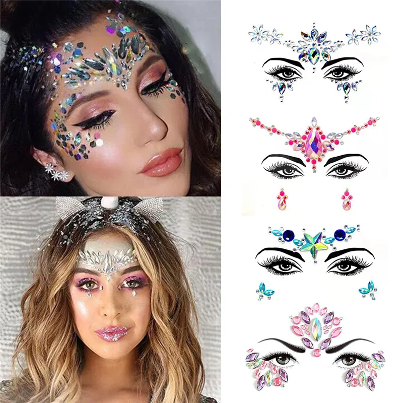 

41 style 3D Jewels Crystal Face Decoration Diamond Acrylic Rhinestone Tattoo Sticker Glitter Diamond Makeup Stickers Chest