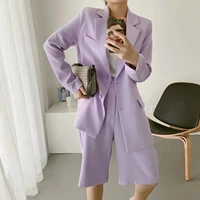 spring autumn new korean sweet potato purple blazer jackethigh waist wide leg suit pants casual suit 2 piece set female