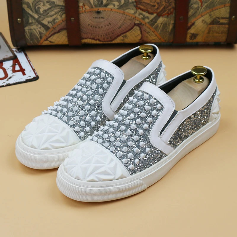 Кроссовки мужские с шипами люксовые брендовые повседневная обувь блестящими