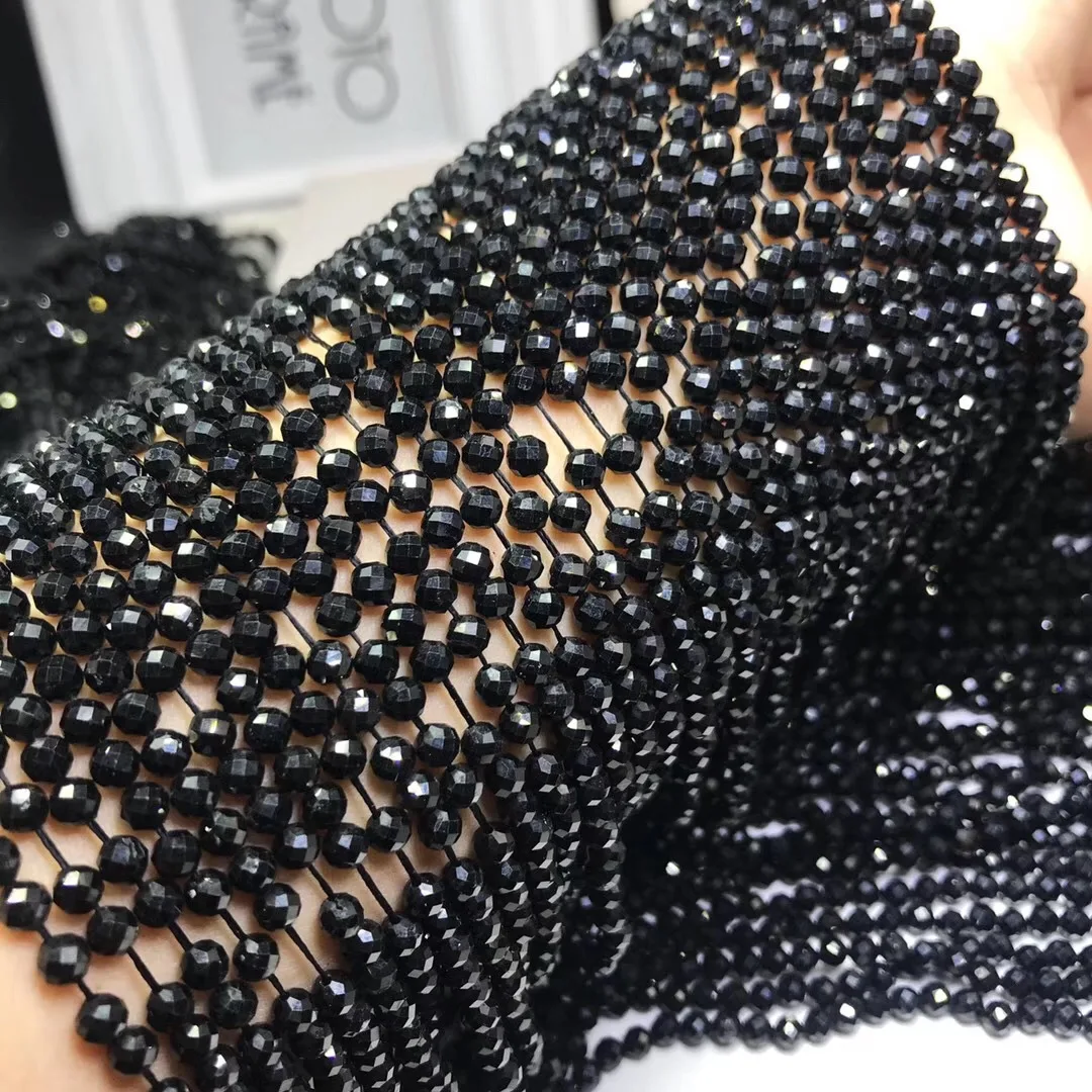 Натуральный Камень Черный Турмалин Граненый россыпью beads2-4mm полуфабрикат маленький код бусины для изготовления ювелирных изделий ожерелье DIY браслет 39 см