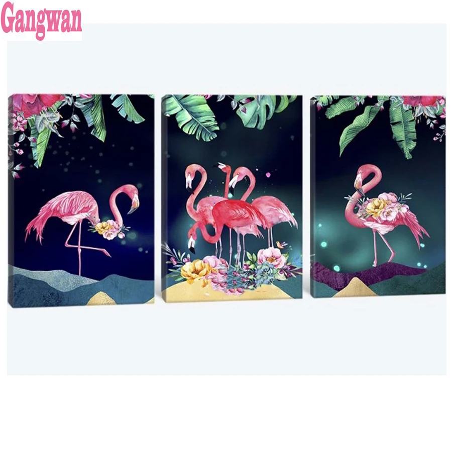 

Rhinestone painting stitch cross diamond embroidery Flamingo Tropical green leaf diamond painting mosaic full drill home decor