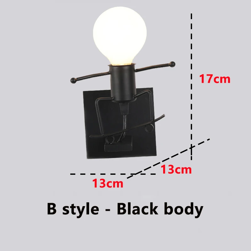 B-black Современный настенный светильник в виде куклы из мультфильма, Креативный светодиодный настенный Железный прикроватный бра для детской комнаты, гостиной ZBD0008 - Цвет абажура: B-black