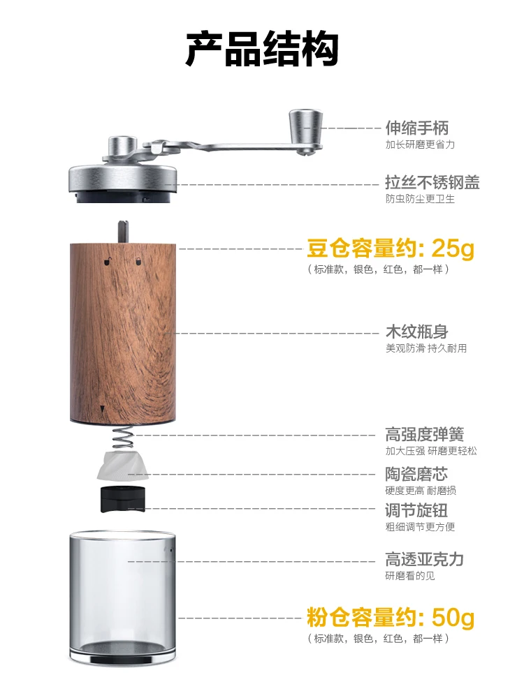 売る ステンレス鋼のコーヒーグラインダー機高品質ポータブルコーヒー豆ハンドマニュアル手作りコーヒーグラインダーコーヒーツールDA60YM