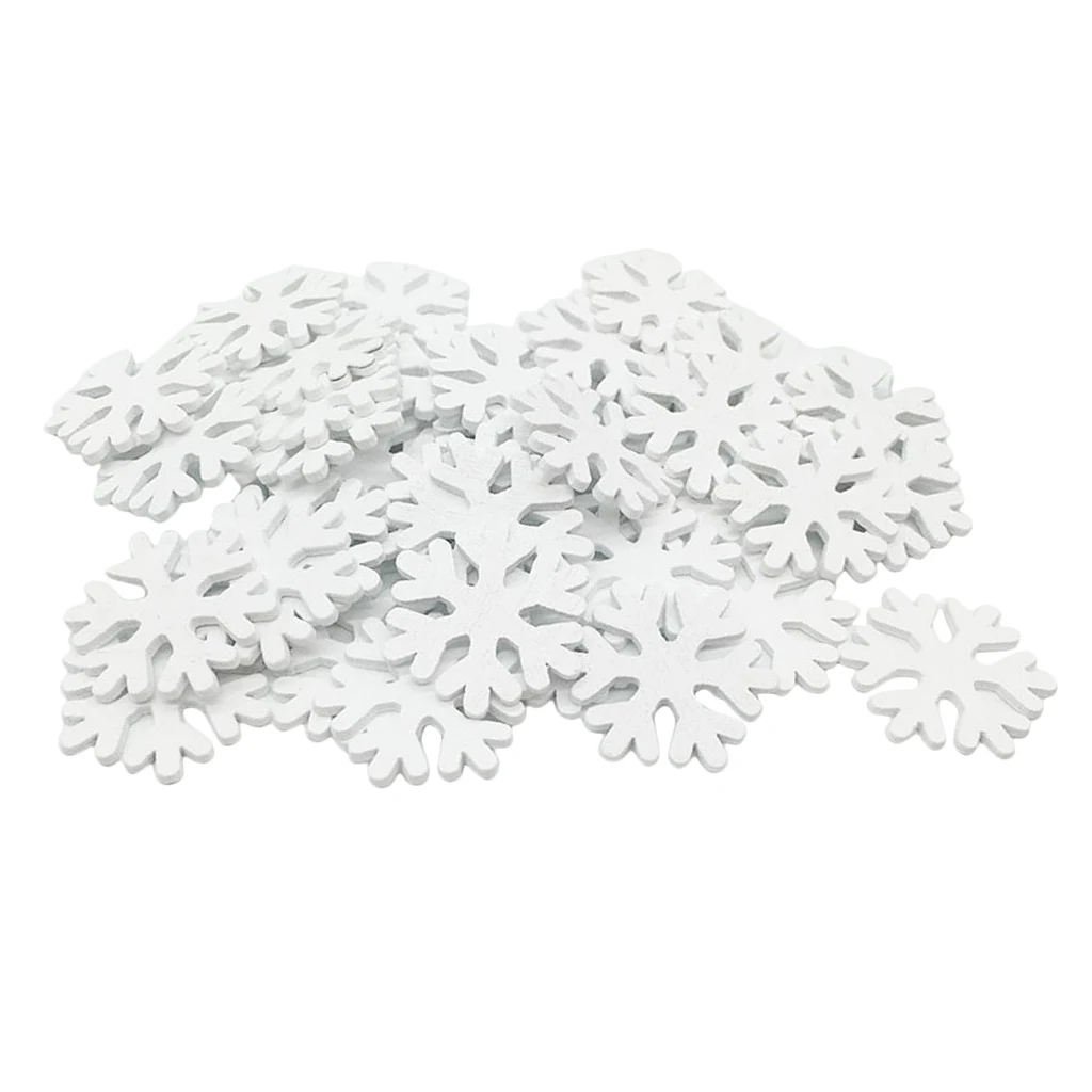 

100Pc Christmas Snowflake 3cm Wood Craft Embelishments Cut Shape White