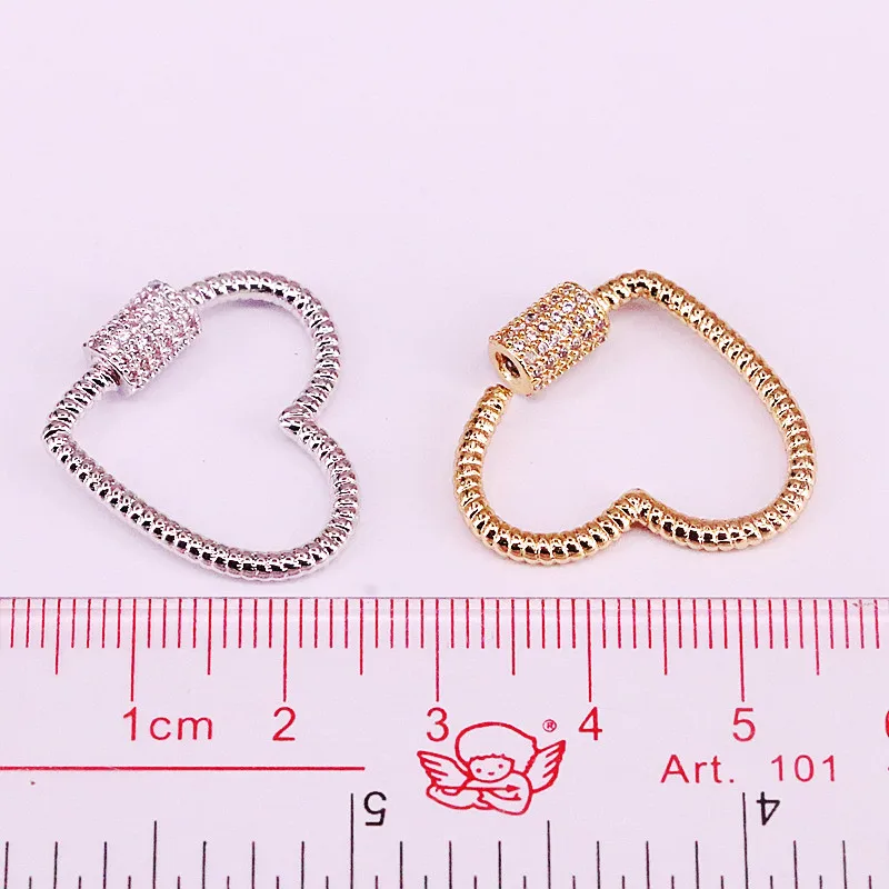 6 шт. новый шарм в форме сердца cz застежка золото серебро розовое бронзовый цвет