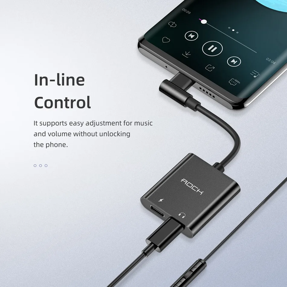 ROCK 2 в 1 двойной разъем type-C адаптер 60 Вт PD 3A Быстрая зарядка USB C наушники Aux разделитель для аудиокабеля конвертер для мобильных телефонов