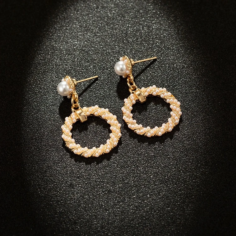 Корейские модные геометрические круглые серьги золотые висячие с искусственным