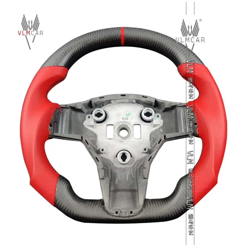 

VLMCAR Carbon Fiber Steering Wheel For Tesla Model 3 Flat Bottom Support Customization For Any Car Models LED Car Accessories