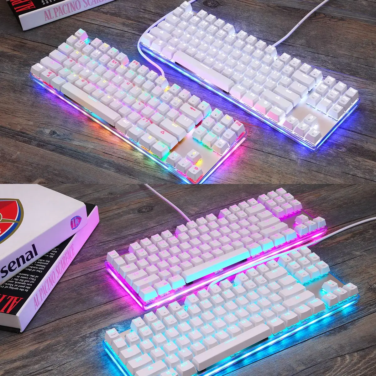 K87S Высококачественная Белая Механическая игровая клавиатура Проводная 87 клавиш RGB подсветка американская клавиатура