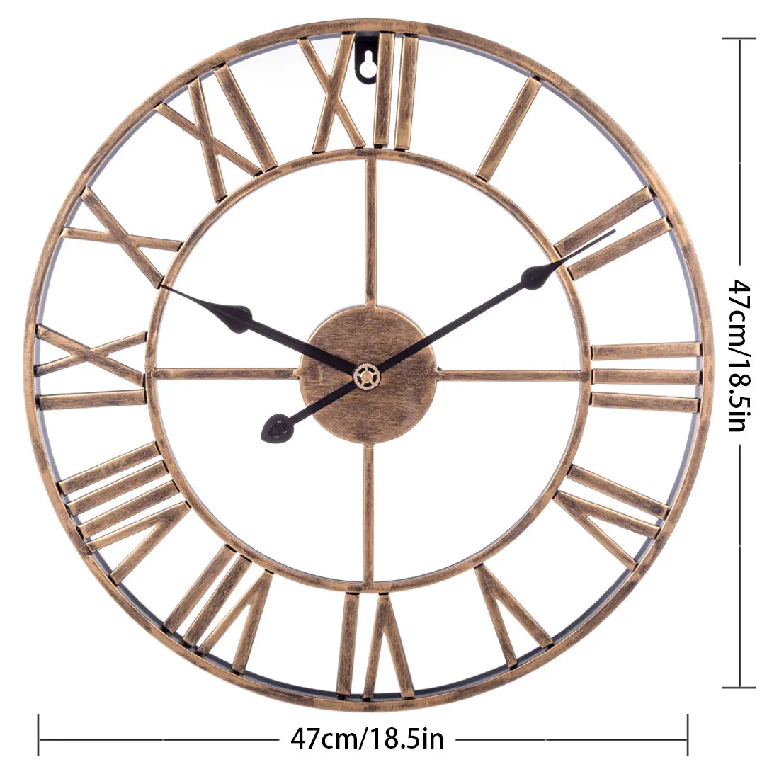 

47cm Retro Wrought Iron Stereo Roman Numeral Wall Clock Silent Hanging Clock For Home Decoration-Retro Golden/Black/Retro Silver