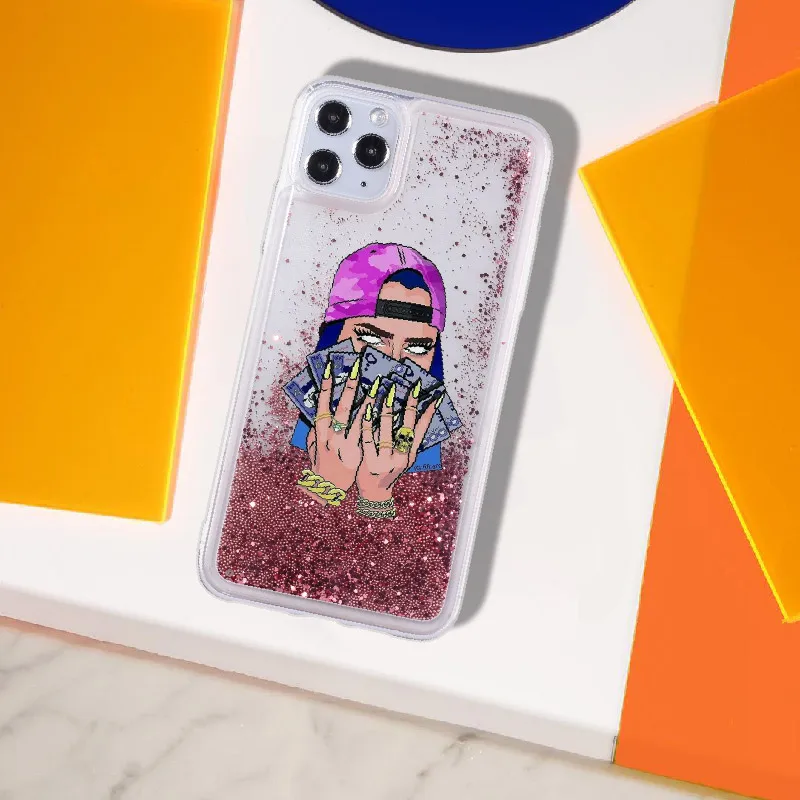 

MAKE MONEY Cash Black head Girls Sparkle Liquid Glitter Phone Case Fundas Cover for iPhone 11 X XS XR Max Pro 7 8 7Plus 8Plus 6