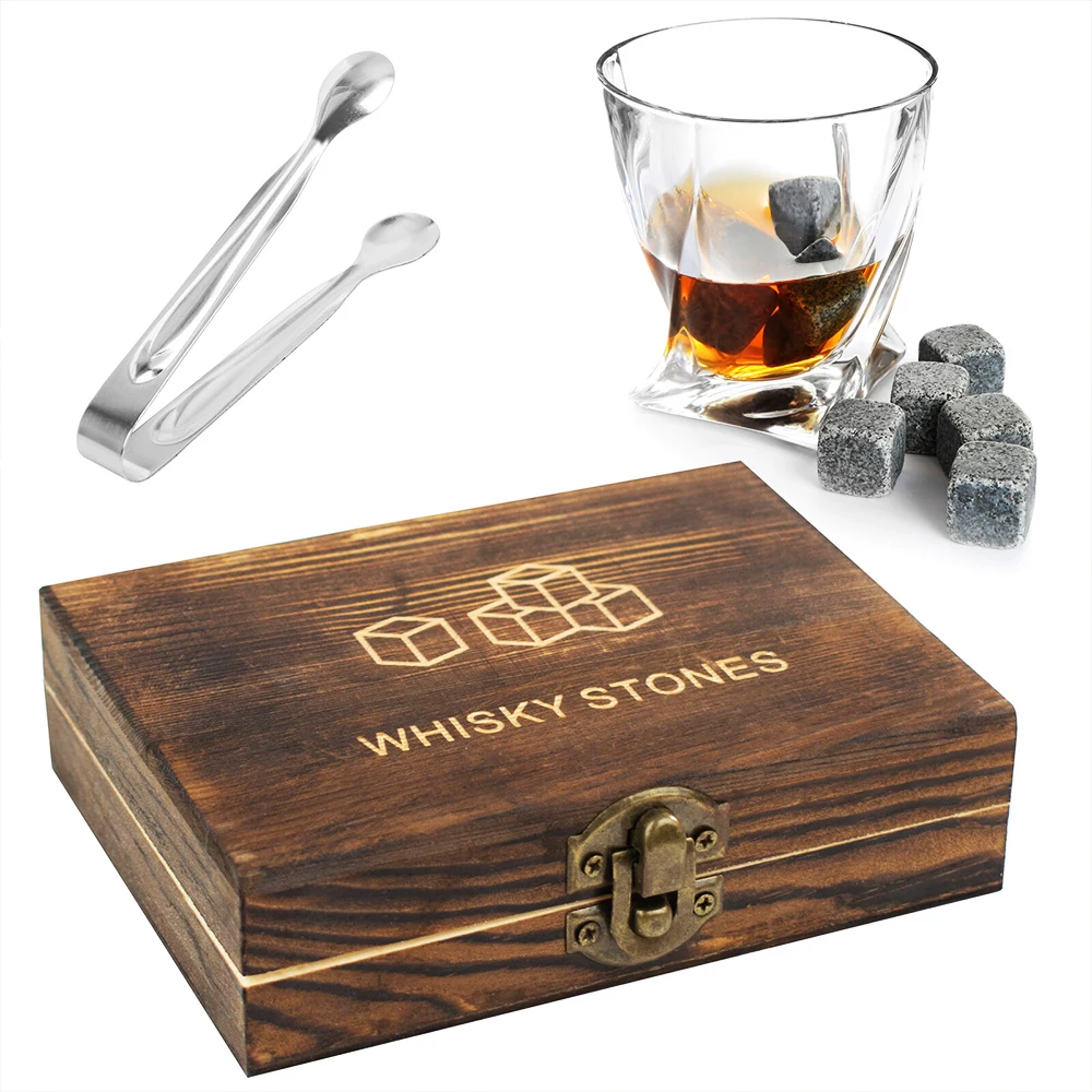 

Whiskey Stones Gift Set - 9Pcs Granite Whiskey Stones Ice Cubes Whisky Rocks - Reusable Drink Cooler Chilling Stones with Tongs