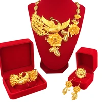 24k yellow gold pendant necklace sets for women gold necklace set national wind phoenix wedding female necklace jewelry sets