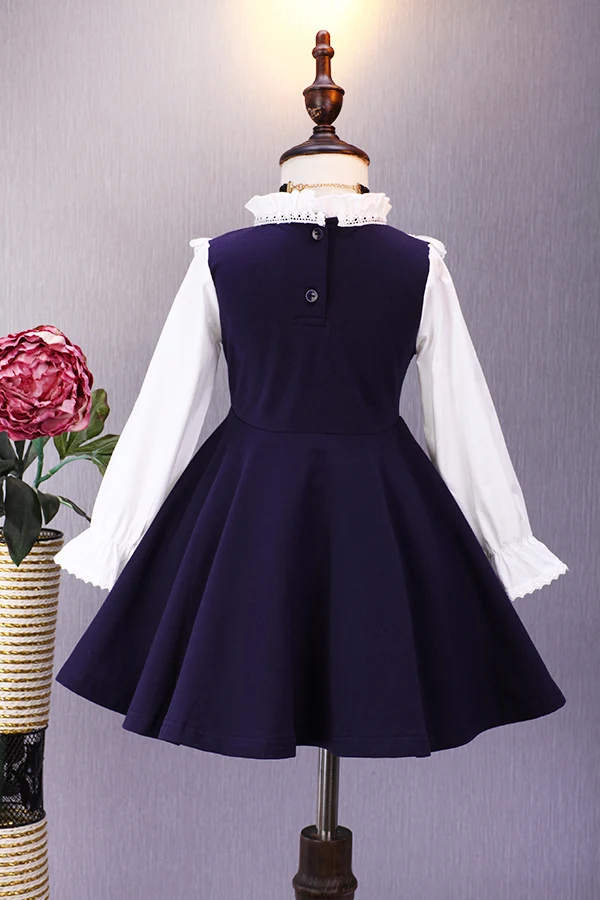 Детское платье принцессы повседневное синее для девочек 4 5 6 7 8 9 10 14 лет школы и