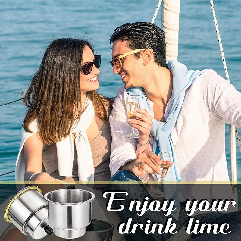

2 Pieces Stainless Steel Cup Drink Holder Boat Cup Drink Holder with Drain for Marine Boat RV Car Trailer