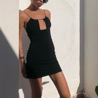 sexy spaghetti strap cut out mini dresses 2021 summer women elegant sleeveless black dress y2k backless bodycon fashion clothes