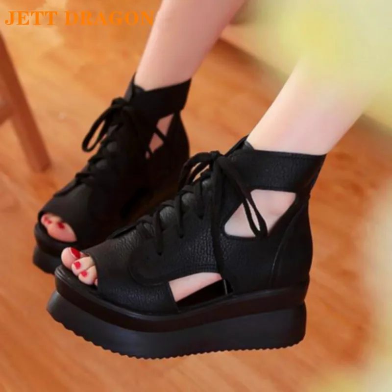 

JETT DRAGON In Spring and Summer The New Student's Thick Bottom Slope and Leisure Personality Women Cross-tied Sandals 34-39