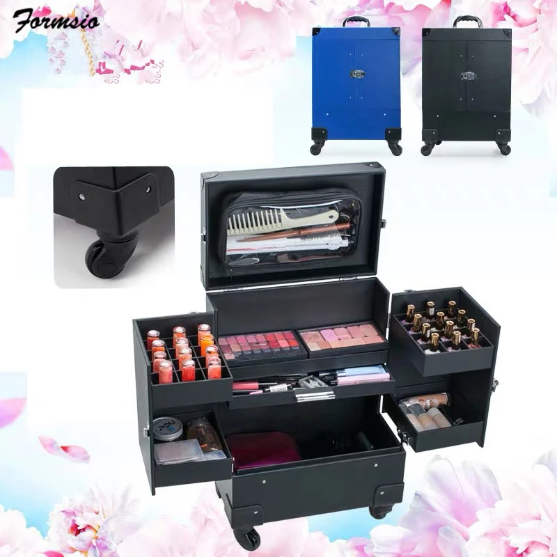 women necessaire makeup box professional Cosmetic luggage bag makeup trolley case large capacity