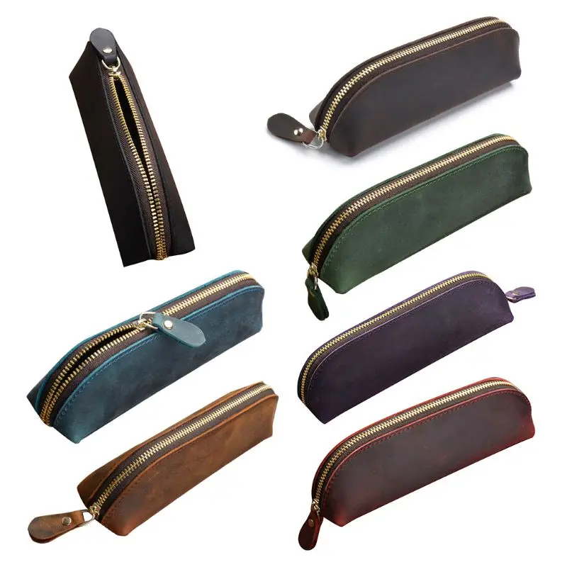 Crazy Horse кожаная сумка карандаш Ретро стиль на молнии авторучка косметичка|Пеналы|