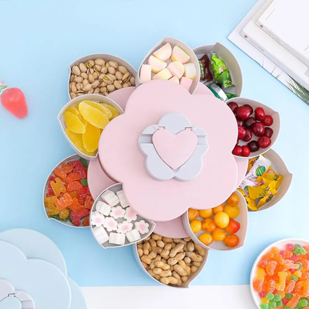 Милый многосекционный поднос для закусок с вращающимися цветочными лепестками