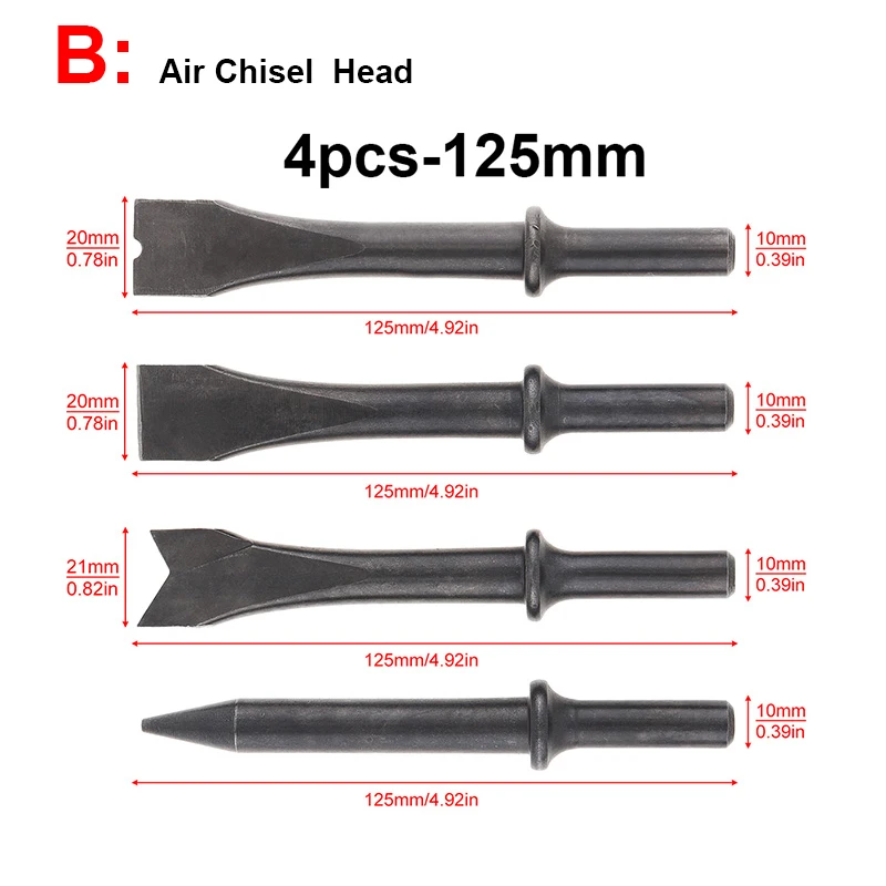 Air Chisel Head-4pcs 4 шт./лот, пневматический молоток, пневматическое долото, твердая сталь, ударная головка, пневматический инструмент для стучания/ржавчины - Цвет: Air Chisel Head-4pcs
