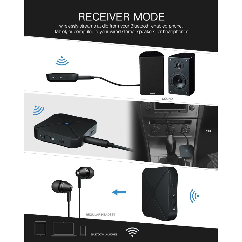 Bluetooth 4.2 Audio Transmitter Receiver 3.5mm RCA TV PC Audio Emitter Adapter BT Speaker Headset Car Stereo Music Receiver