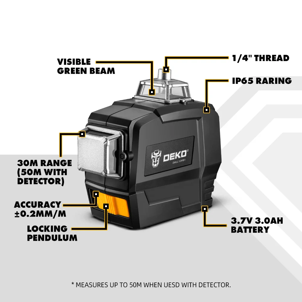 Зеленый лазерный уровень DEKO DKLL12PB1 3 7 V 3X360