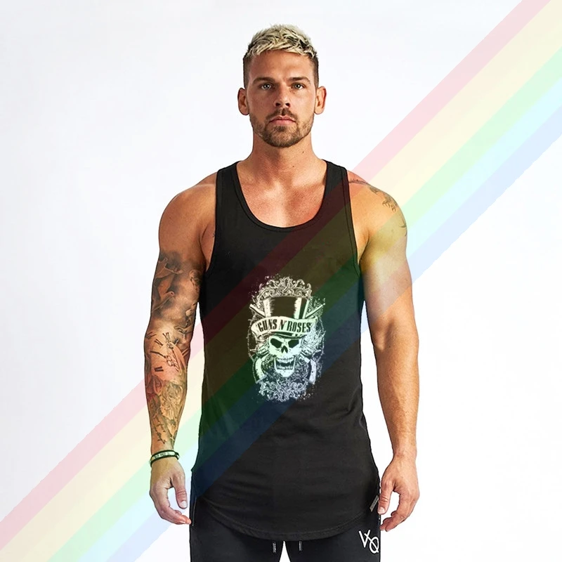 2021 пистолеты и розы выцветшие черепа брендовая одежда для спортзала Бодибилдинг