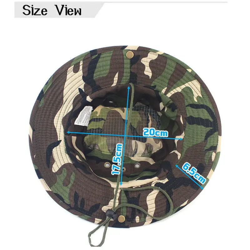 

Men Women's Outdoor Wide Brim Sun Hat Side Snap Chin Cord Fishing Hiking Cap Camouflage Summer Jungle Hunting Hats