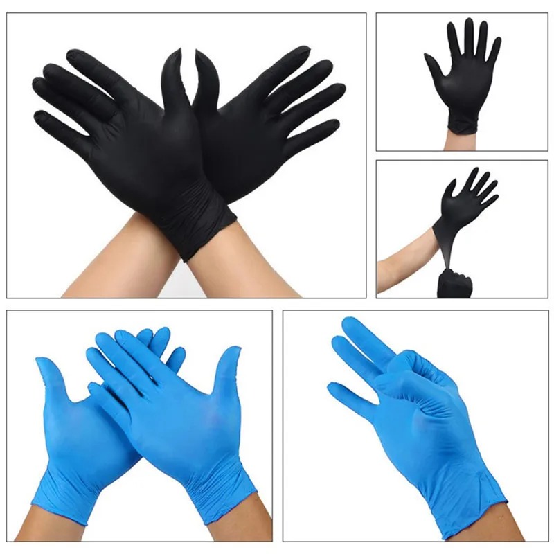 Одноразовые нитриловые перчатки XL guantes de nitrilo черные синие для бытовой уборки