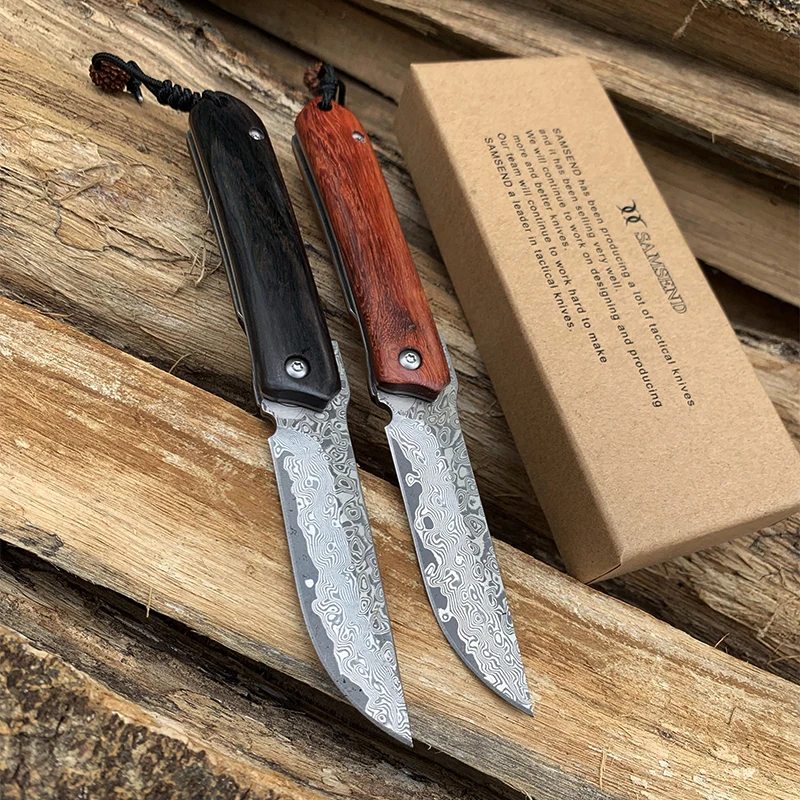 Ручной работы палисандр Дамаск карманный нож 440C edc Охота Рыбалка портмоне для пеших прогулок ножи