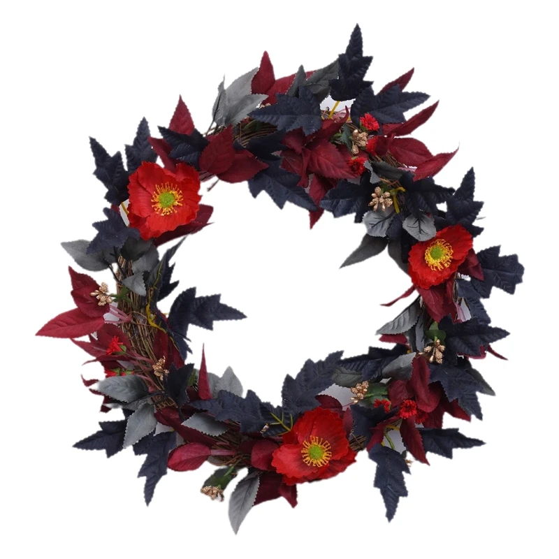 

N84C 12 Halloween Poppies Wreath Flower Wreaths Garland for front Door Halloween