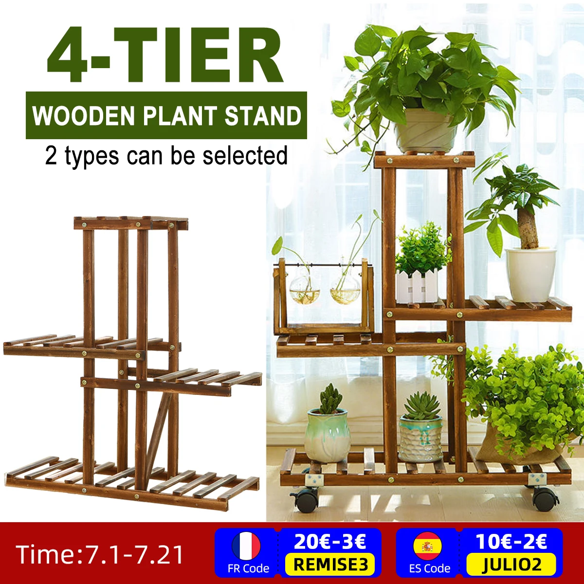 

4 яруса деревянная подставка для цветов растений стенд Multi цветок стенд полки карликовые деревья двор сад патио балкон Дисплей полка с колес...