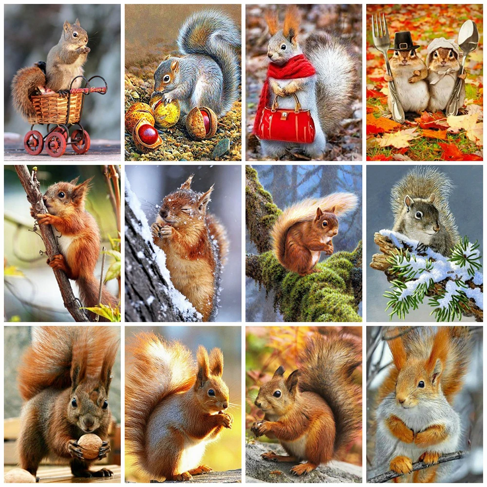 

EverShine Diamond Painting Full Square Drill Squirrel Cross Stitch Diamond Embroidery Animal Mosaic Kits Handicraft Needlework