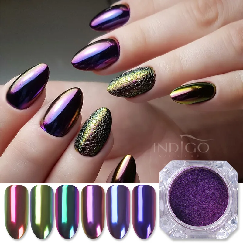 1 коробка Хамелеон порошок для ногтей Блестящий пылезащитный хромированный