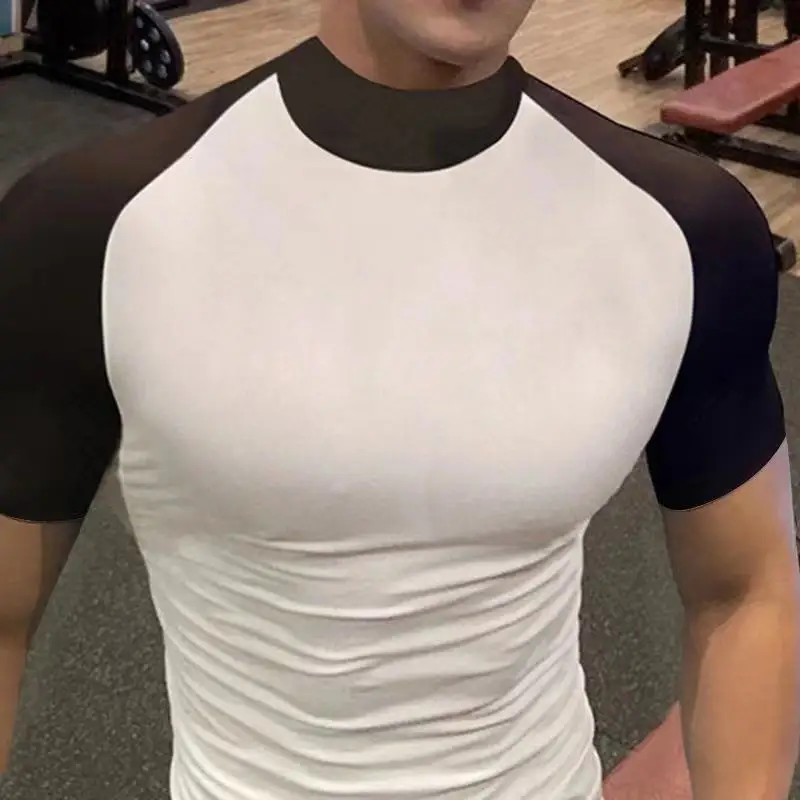 

Muscle brother tight high collar basketball running training quick dry clothes men's short sleeve fitness T-shirt sports brother