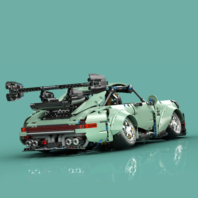 Новый MOC 1:10 Зеленый Низкий Переоборудованный Спортивный Автомобиль Сборка