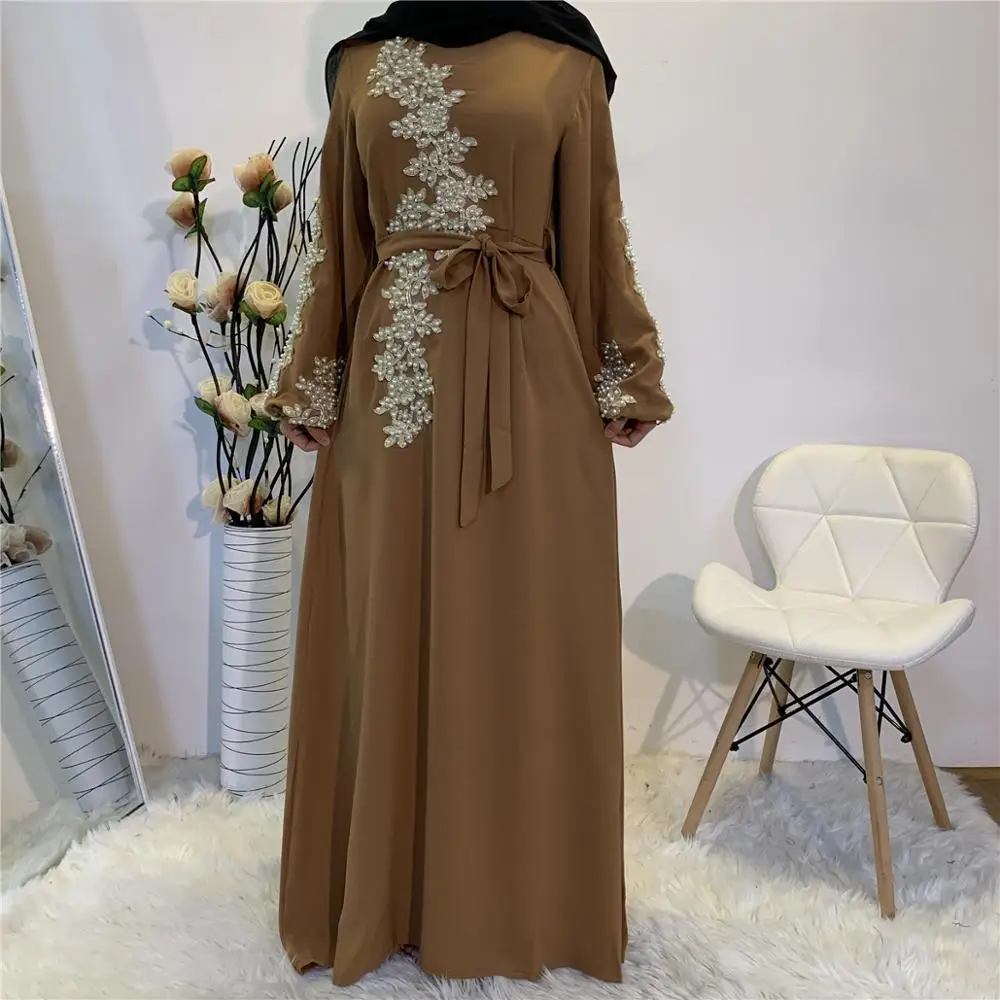 2020 последняя скромная Мода Laxury вышитые кружева Жемчуг мусульманская одежда