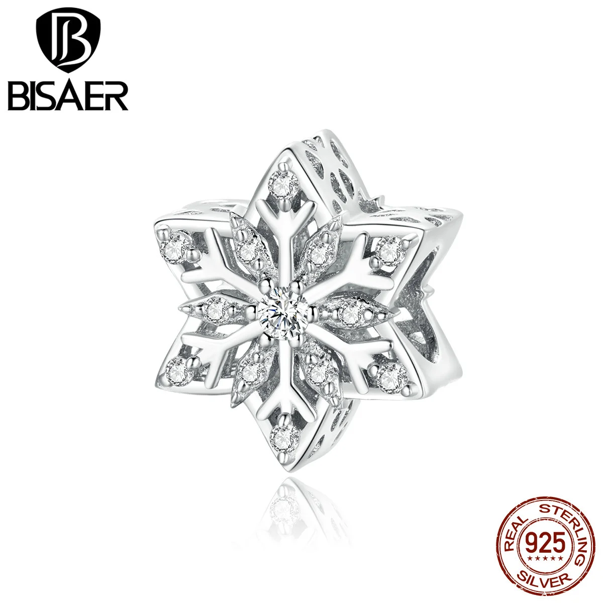 BISAER Новые блестящие снежинки подвески серебряные бусины 925 пробы Кулон DIY
