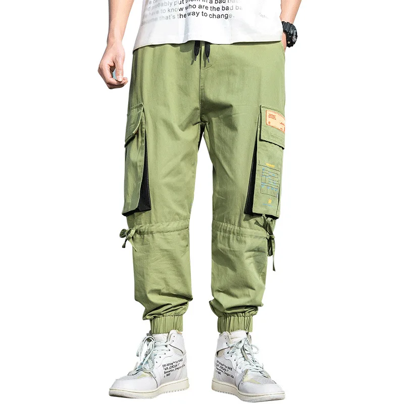 2020 New Hip Hop Joggers Men Black Harem Cargo Pants Multi-pocket Ribbons Man Sweatpants Streetwear Casual Mens 4XL | Мужская одежда