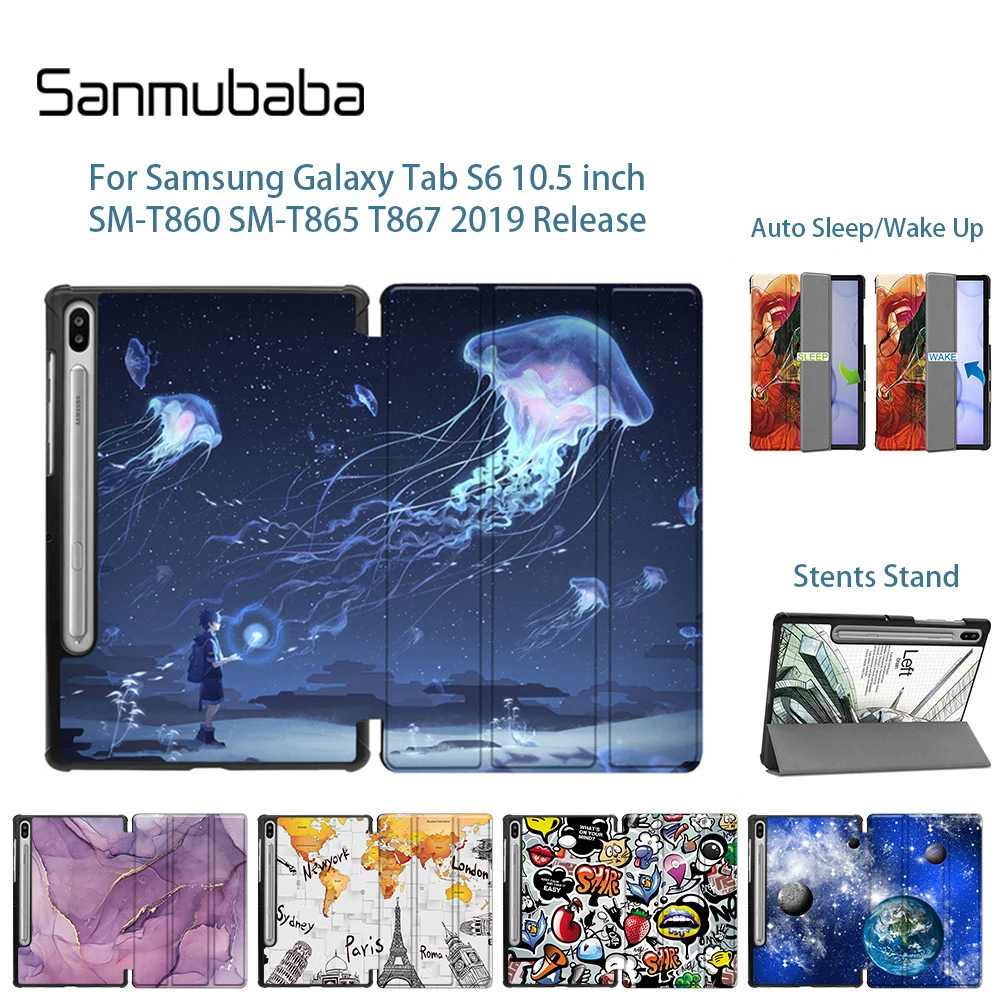 Чехол Sanmubaba для samsung Galaxy Tab S6, 10,5 дюймов, тонкий, из искусственной кожи, с откидной крышкой, с подставкой, умный чехол, трехслойный чехол для планшета, SM-T860, SM-T865