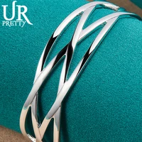 urpretty 925 sterling silver interwoven adjustable bangle bracelet for women wedding engagement party jewelry