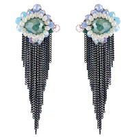 handmade tassels long chains drop dangle earrings bohemian style crystal beaded ear needle earrings for women girls brincos