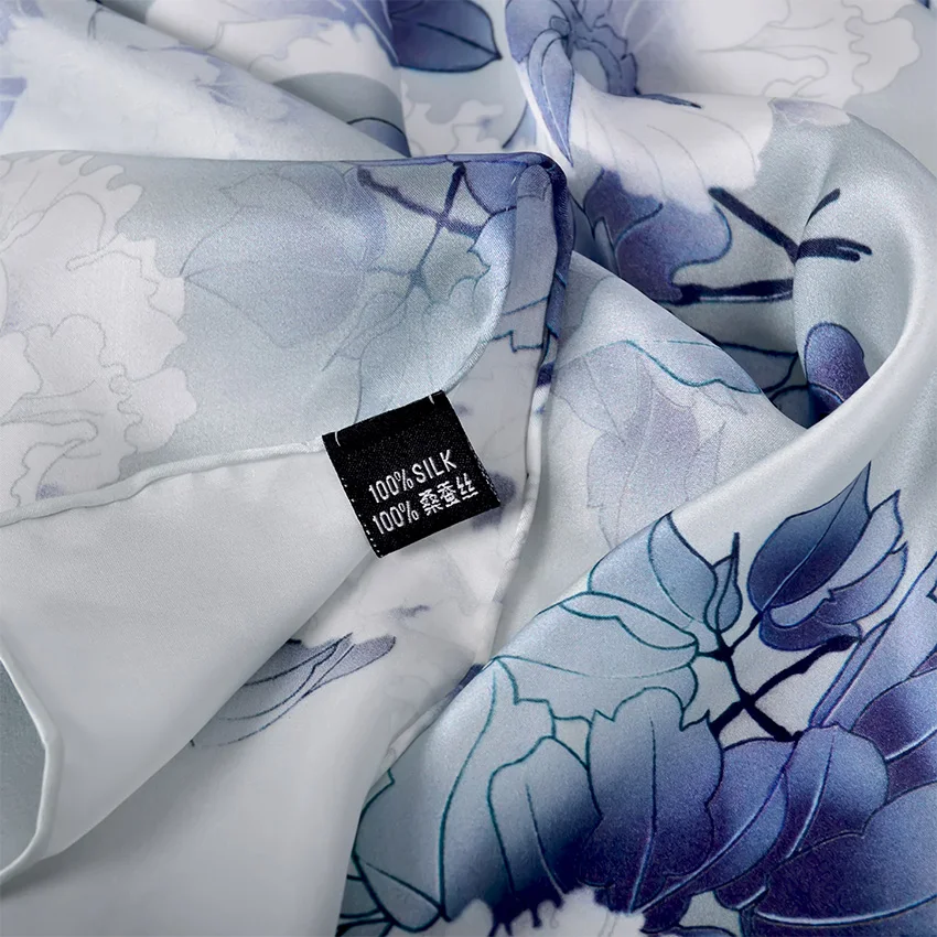 [BYSIFA] серый белый водный пион женский шелковый шарф 2018 новый дизайн 100% чистый шелк
