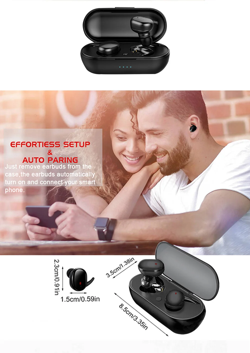 TWS, беспроводные Bluetooth наушники 5,0 дюйма, беспроводная bluetooth гарнитура, наушники, беспроводные стерео наушники с микрофоном, портативные беспроводные наушники